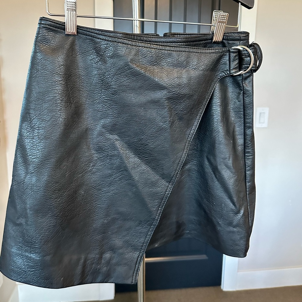 Black Leather Wrap Skirt
